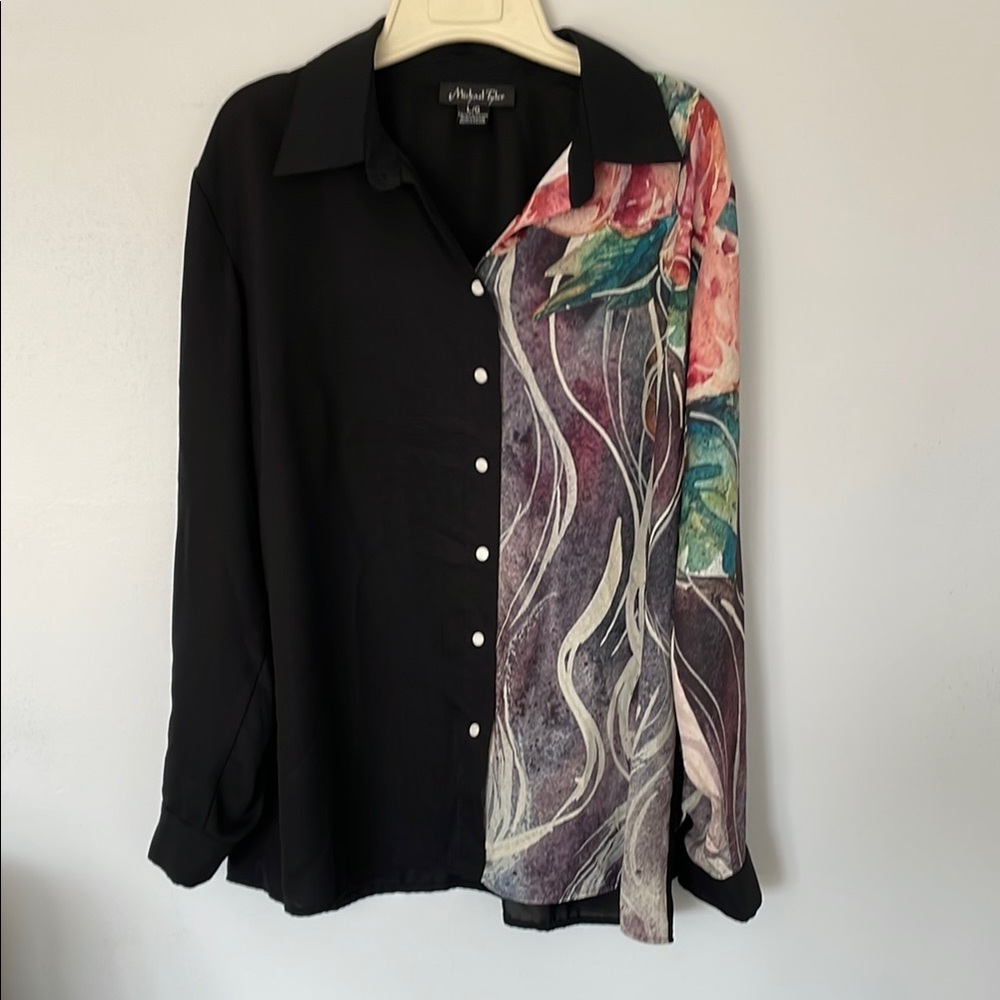 Artistic Black and Multicolor Button-Up Shirt